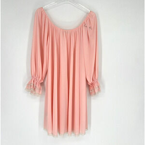 Vtg‎ Lucie Ann Nightgown Womens S Pink Feminine Romantic Lace Ruffle Short